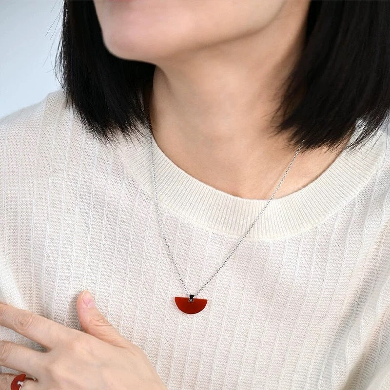 Red Agate Folding Fan Dovetail Joint Chinese Female Light Necklaces