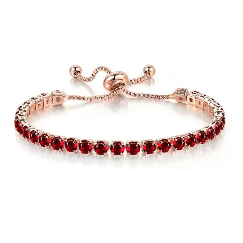 Women's Round Single Row Full Diamond Adjustable Bracelets