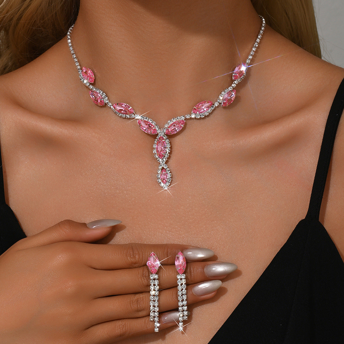 Full Diamond Rhinestone Two-piece Banquet Dress Jewelry Set