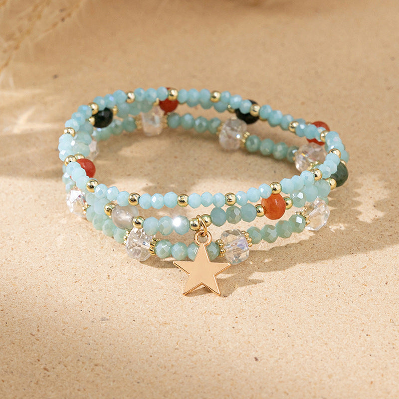 Women's Bohemian Vacation Style Twin Design Sense Glass Beads Stretch Bracelet