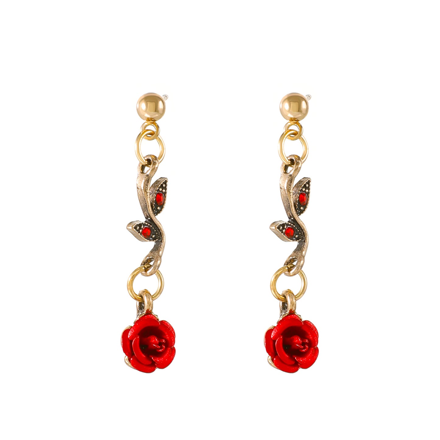 French Rose Flower Female Graceful Personality Red Jewelry Set