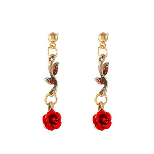 French Rose Flower Female Graceful Personality Red Jewelry Set