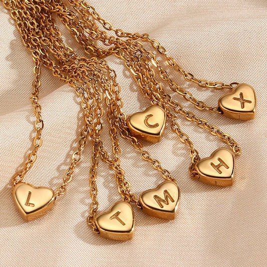 Style Peach Heart Stainless Steel Gold-plated Exquisite Heart-shaped Letter Necklaces
