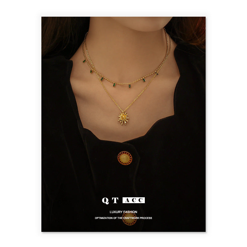 Plated Personality Fashion Style Emerald Zircon Matching Pendants