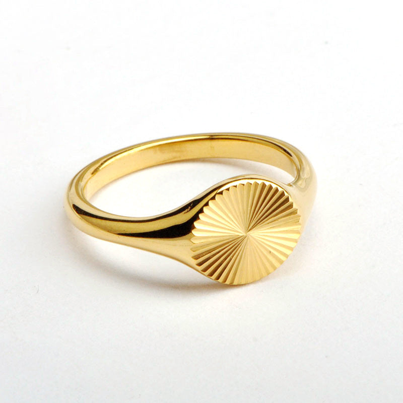 Women's Simple Wave Texture Geometric Round Stainless Rings