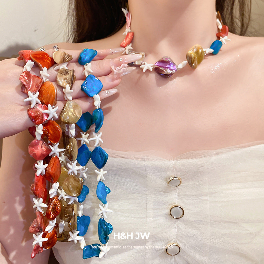 Vacation Style Shell Starfish Beaded Sweet Fresh Temperament Clavicle Chain Necklace