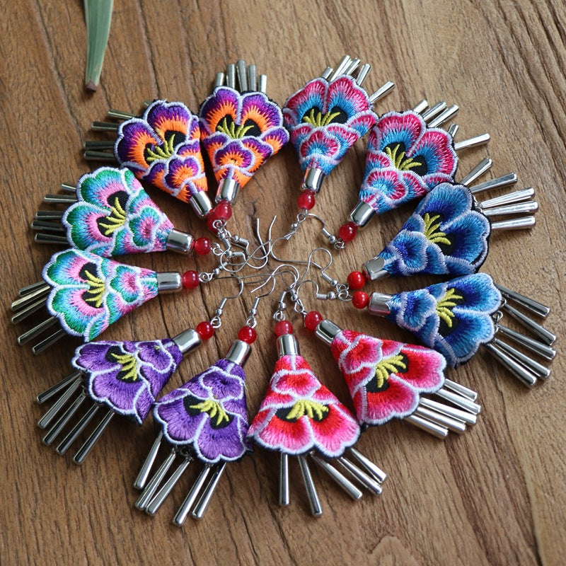 Yunnan National Style Embroidered Fabric Ethnic Earrings