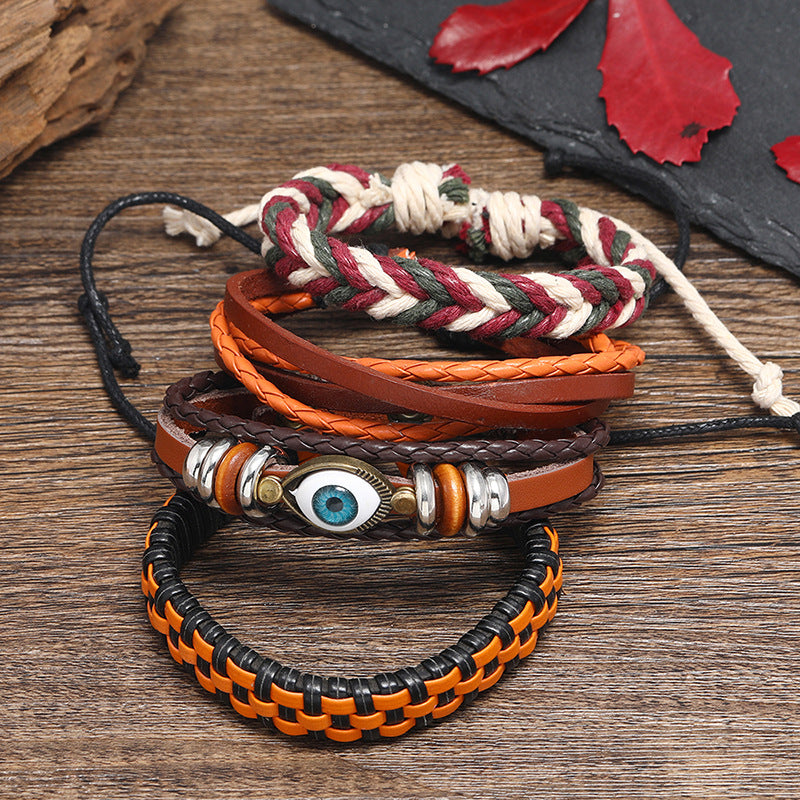 Personalized Woven Bohemian Leather Combination Eye Bracelets