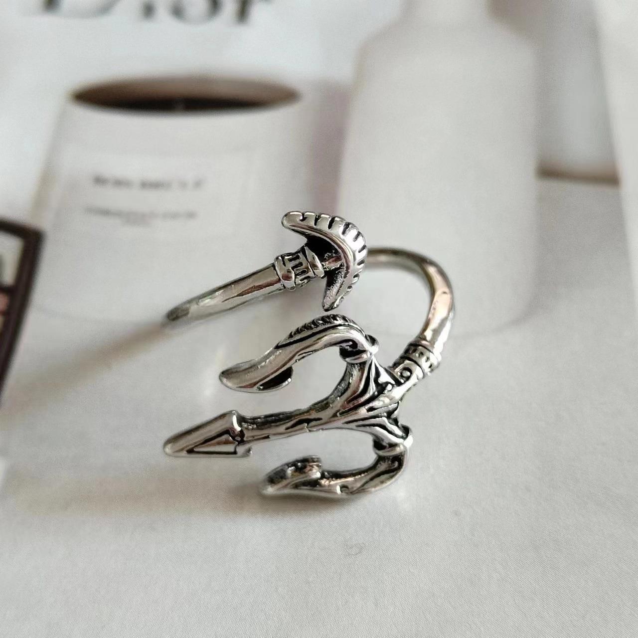 Sea King Trident Pu Handsome Personality Retro Trendy Boys Opening Rings