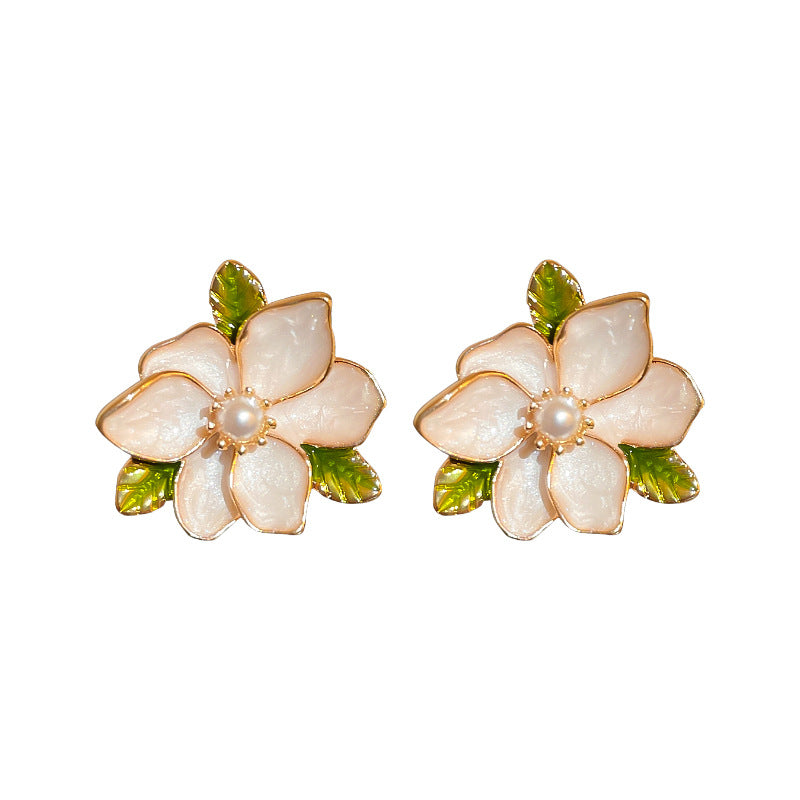 Sier Needle Drop Oil Flower Pearl French Artistic Retro Rings