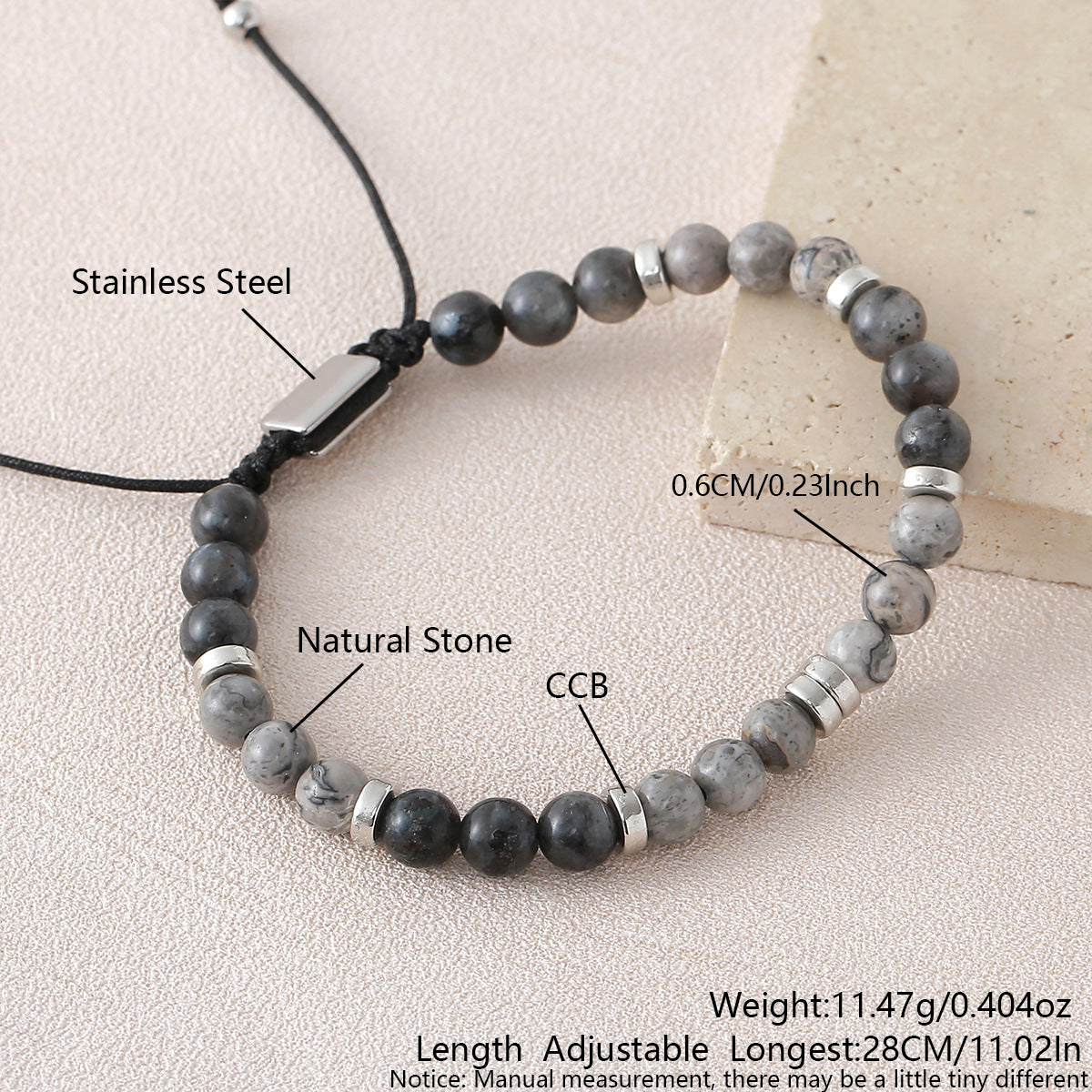 Men's Stone Tigereye Map Volcanic Rock Mixed Bracelet