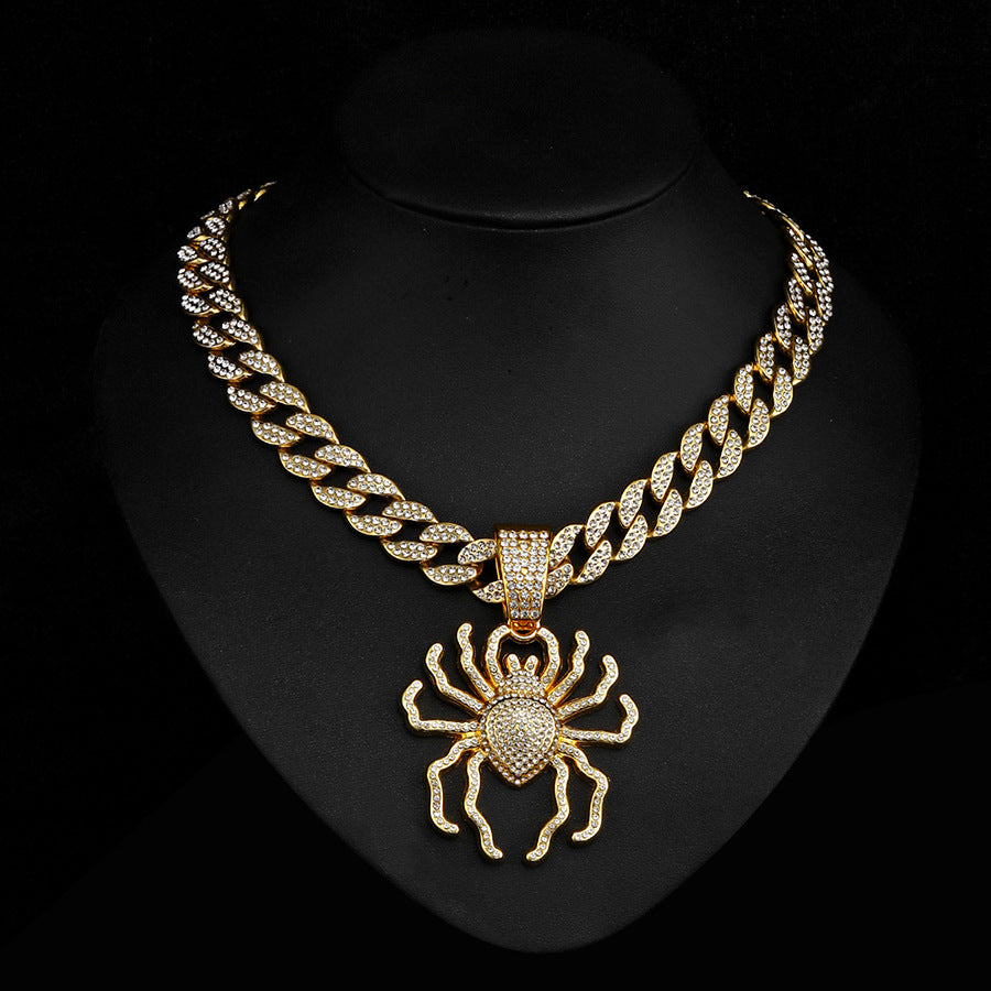 Men's Hop Full Diamond Personality Exaggerated Three-dimensional Big Spider Alloy Trendy Necklace