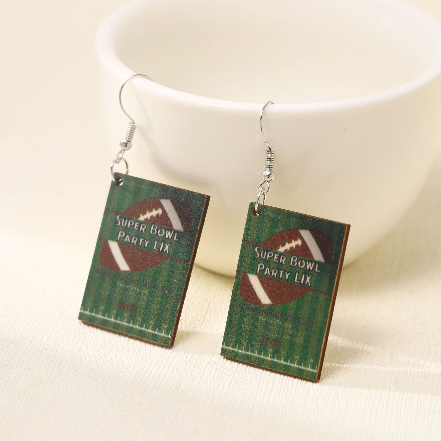 Fully Managed Environmentally Friendly Wooden Retro Personalized Rugby Style Earrings