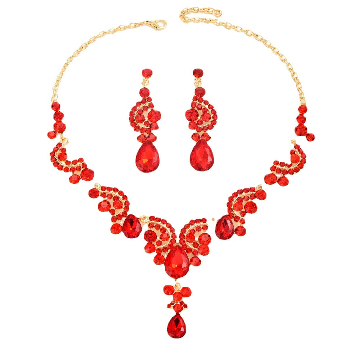 Fashion Alloy Sapphire Gemstone Bridal Wedding Jewelry Set