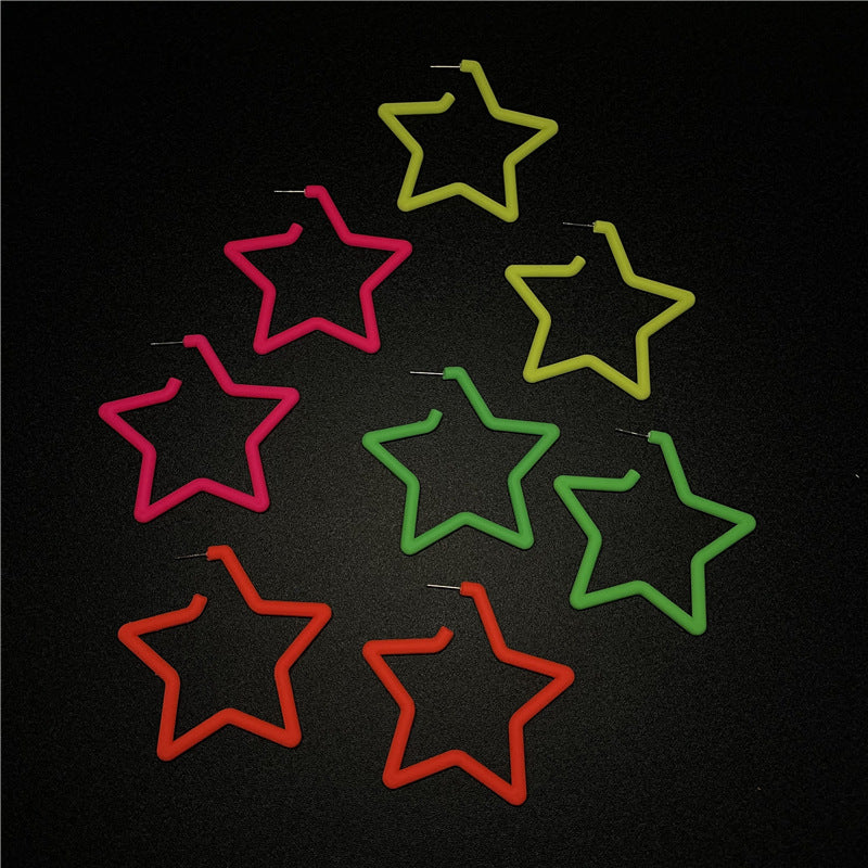Female Pentagram Sier Fashionable Exaggerated Without Piercing Earrings