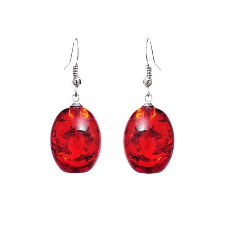 Explosion Imitation Amber Exaggerated Temperamental Geometric Ellipse Earrings