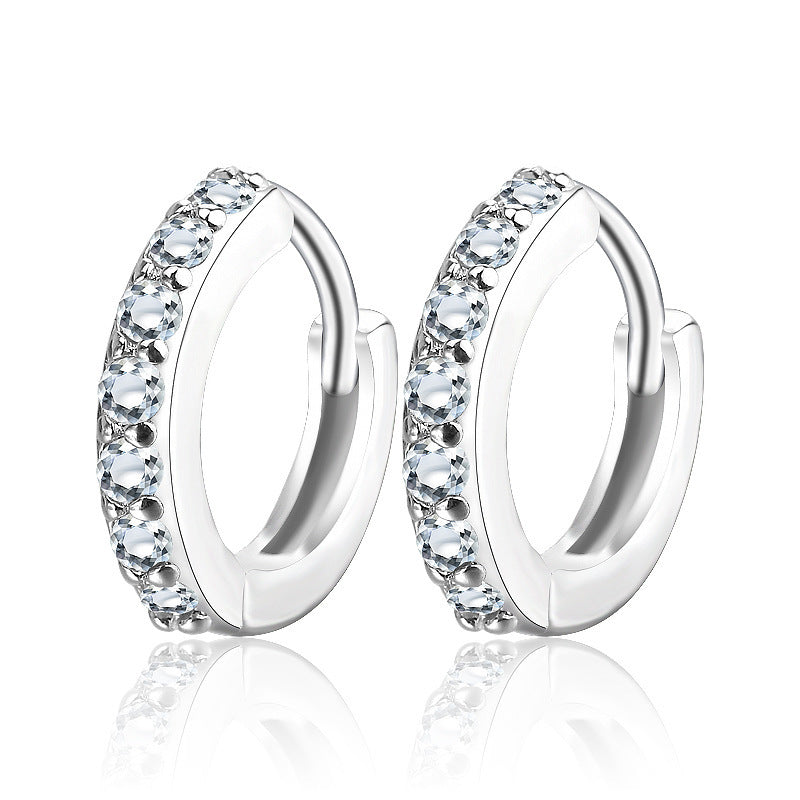 Women's Sier Needle Single Row Diamond Korean Fashion Earrings