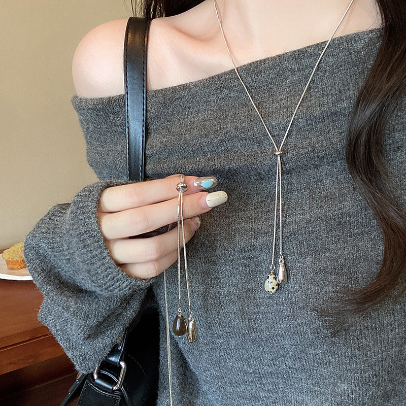 Tigereye Water Drop Pull Female Light Luxury Minority Design Sense Necklace