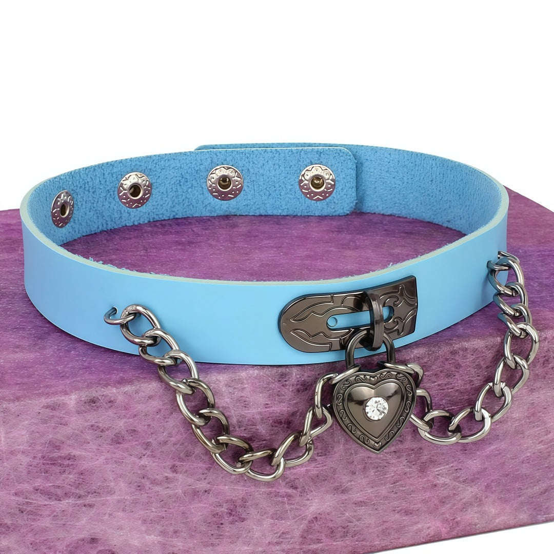 Leather Love Male Girlfriends Wang Punk Style Heart-shaped Lock Necklet Necklace