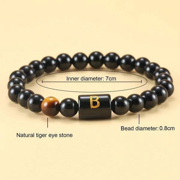 Men's English Letter Stretch Obsidian Couple Beaded Bracelets