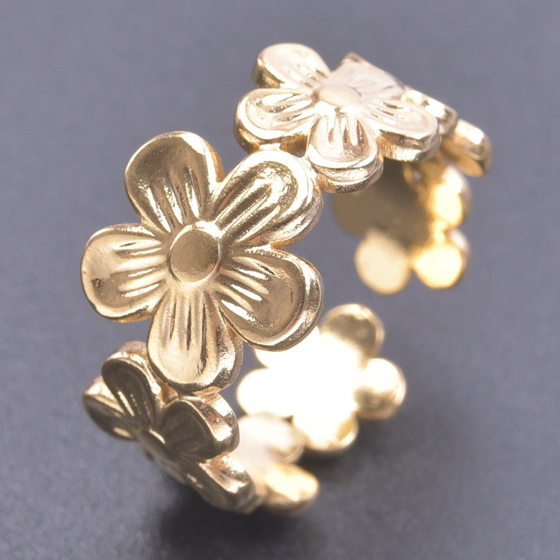 Niche Flower Colorful Golden Steel Titanium Rings