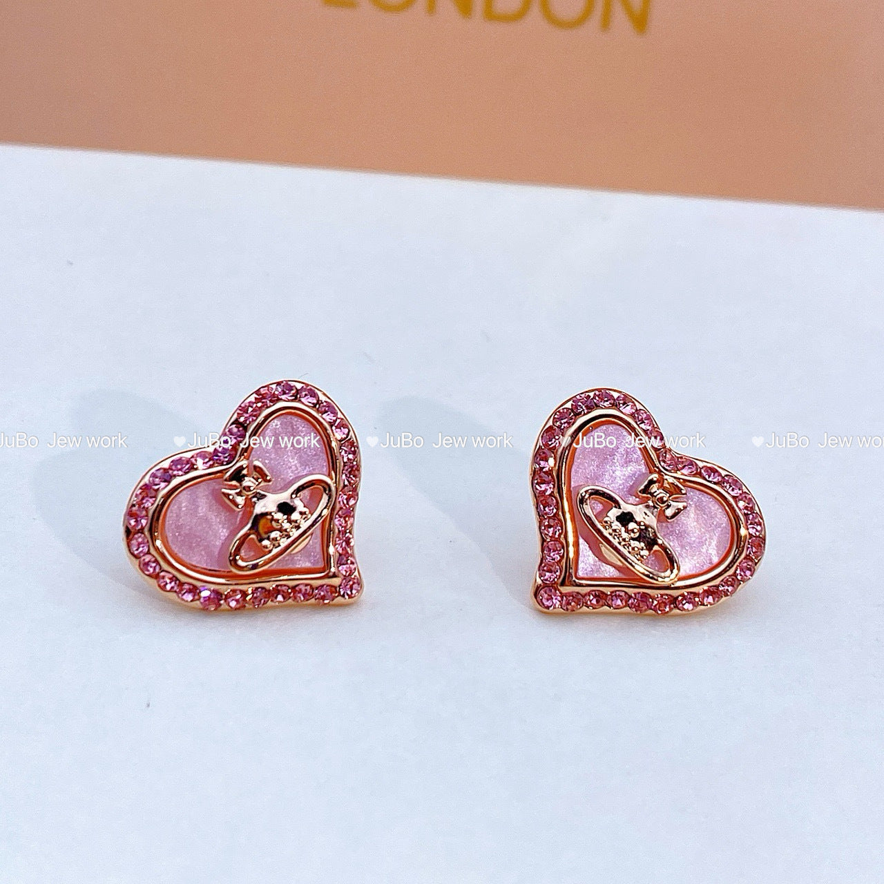 Three-dimensional Saturn Female Sweet Temperament Peach Love Earrings