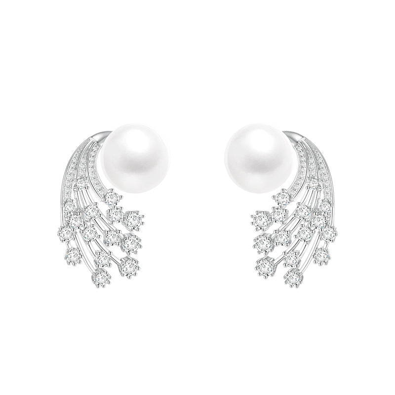 Full Zirconium Ear Clip Pearls Sier Female High Earrings