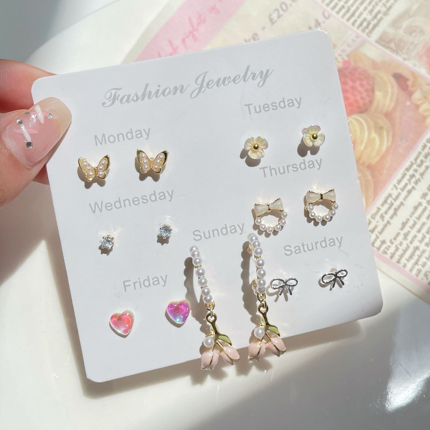Simple Cute Week Suit Heart Sier Needle Small Earrings