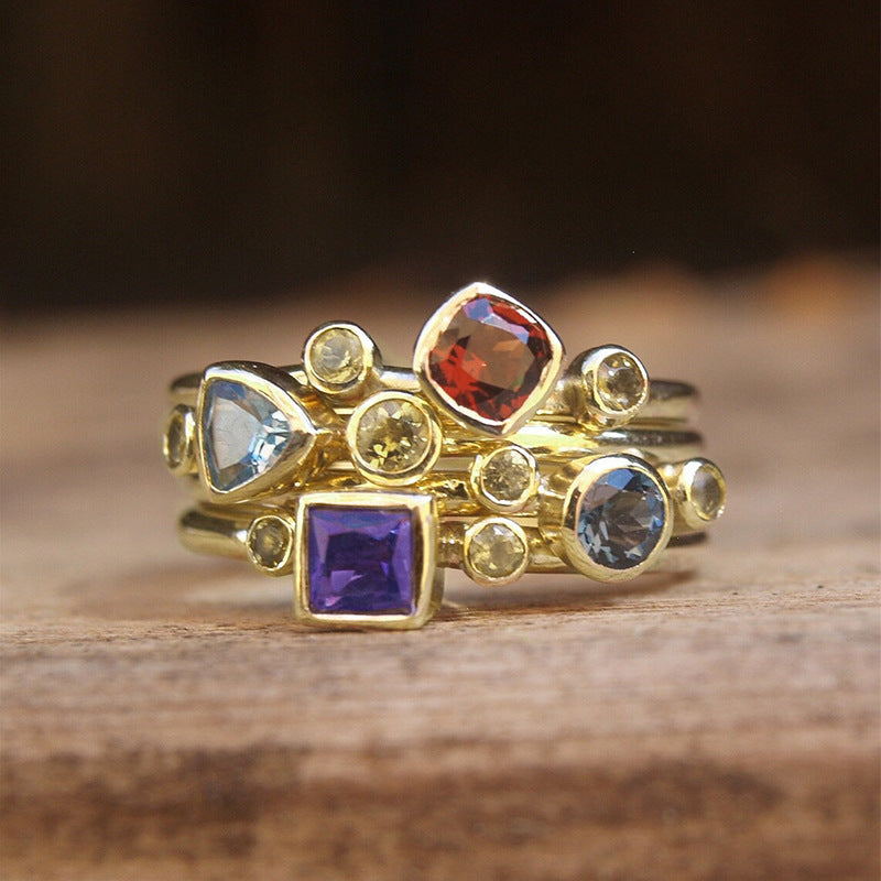 Classy Shi Geometric Multicolor Unique Female Rings