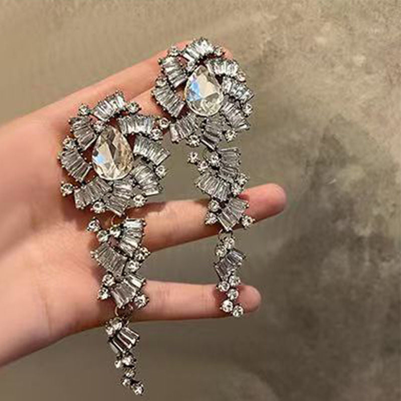 Full Diamond Long Fringe Exaggerated Temperamental Birthday Earrings