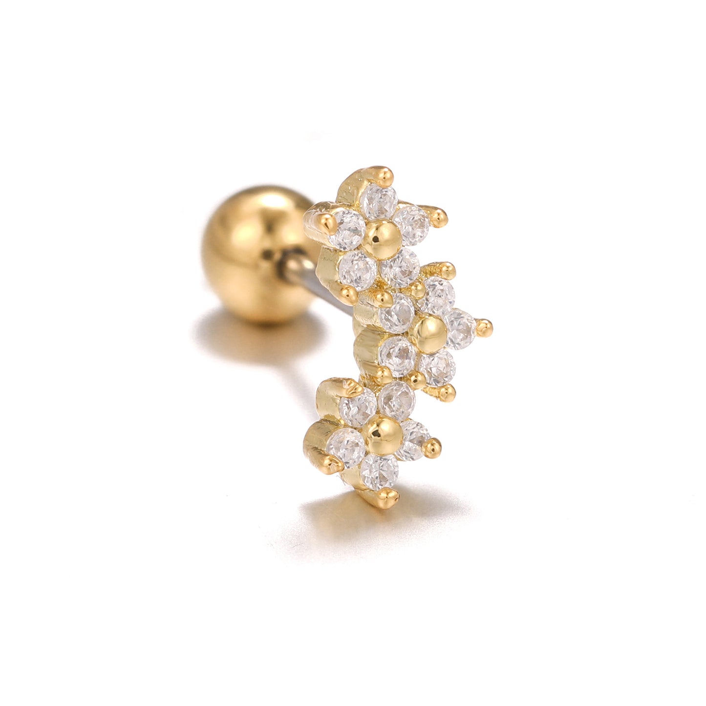 Mori Style Fresh Zircon Flower Ear Bone Stainless Steel Fine Stud Earrings