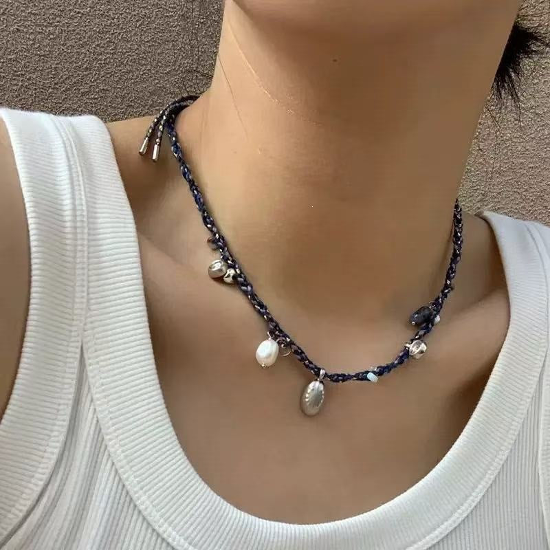 Pleated Shell Braid Rope Conch Niche Designer Hand-knitted Vintage Necklaces