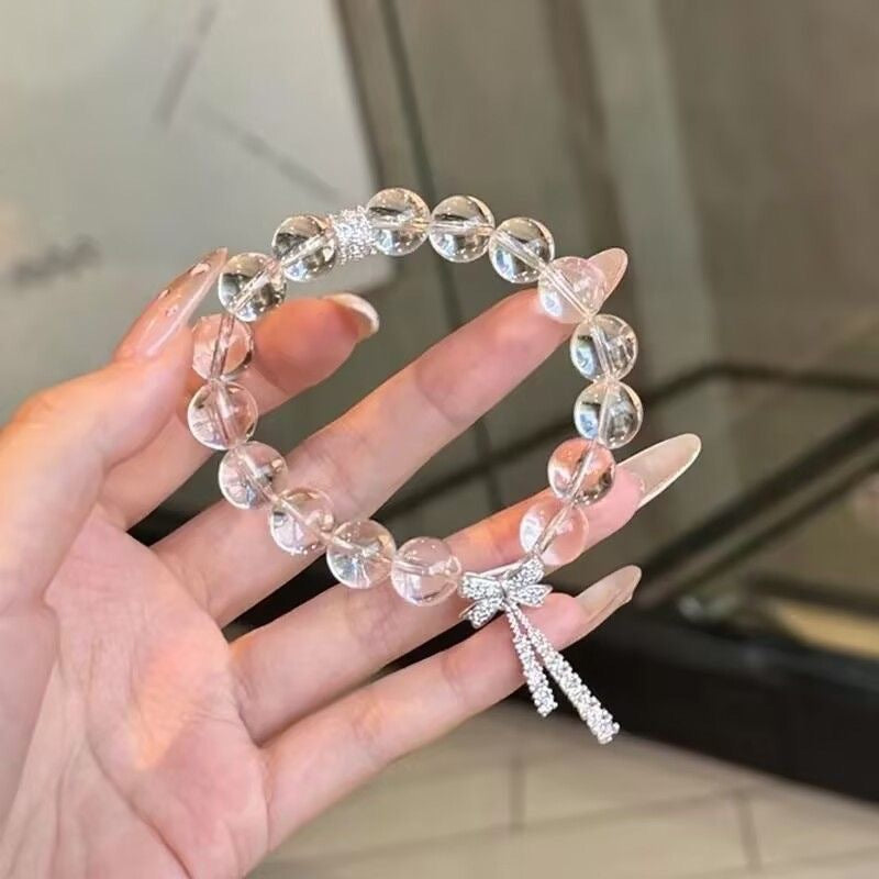 White Beaded Bow Ribbon Female Cold Sweet For Bracelets