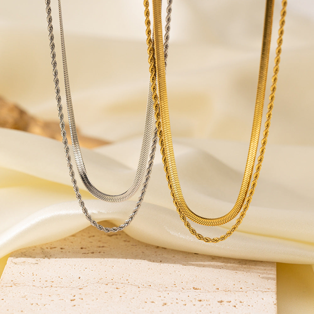 Women's Steel Blade Chain Hemp Flowers Stainless Like Flat Necklace