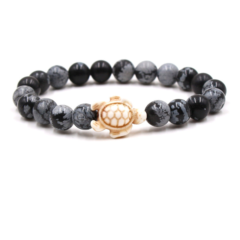 Women's & Men's Natural Yellow Tiger's Eye Beads Turquoise Turtle Bracelet