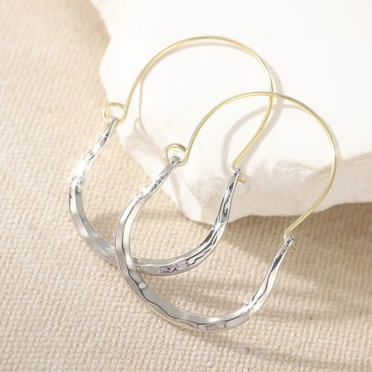 Minimalist Ear Copper Hammered Sier Two-tone Simple Gift Earrings