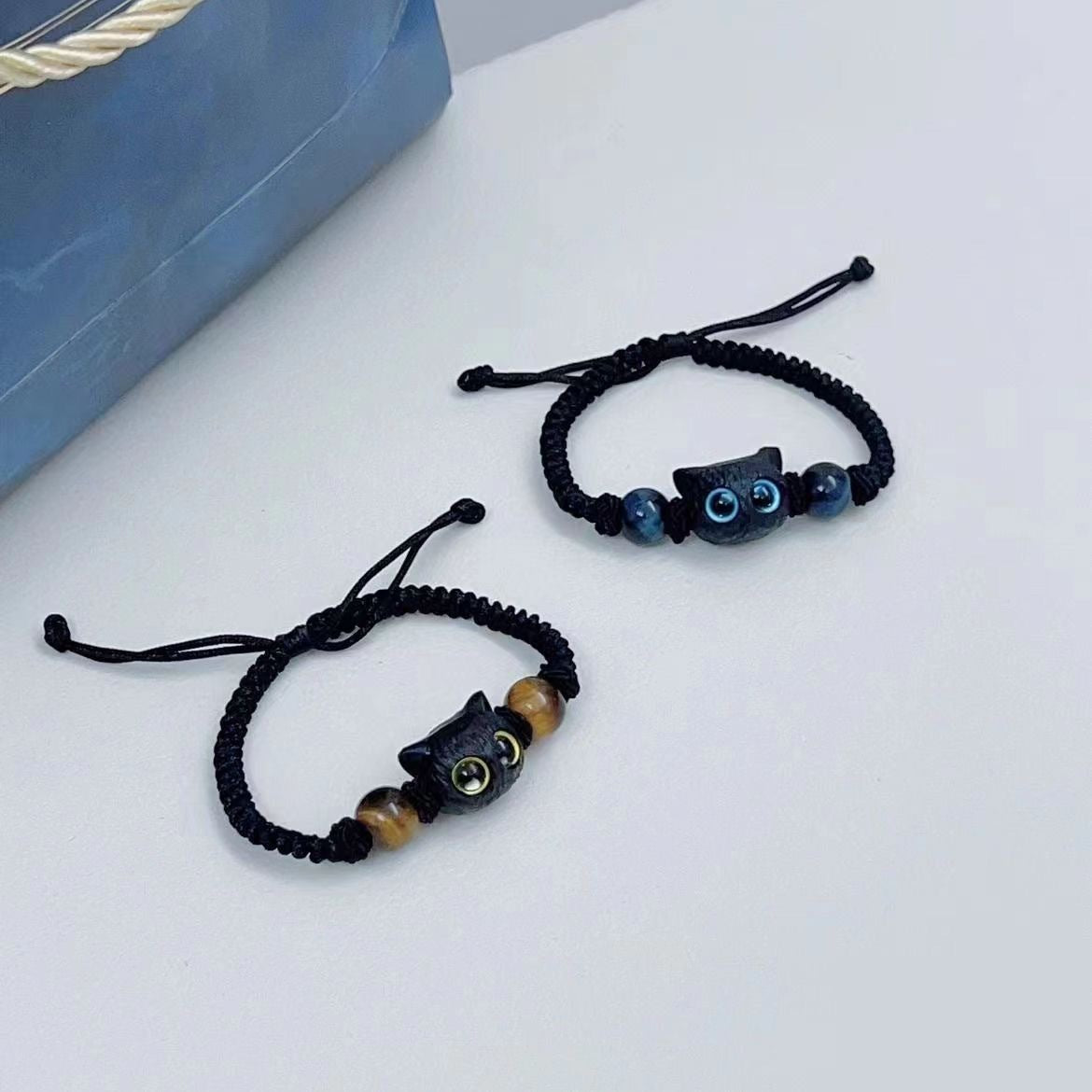 Women's & Men's Kitty Couple Pair Of Imitation Wood Crystal Bracelets