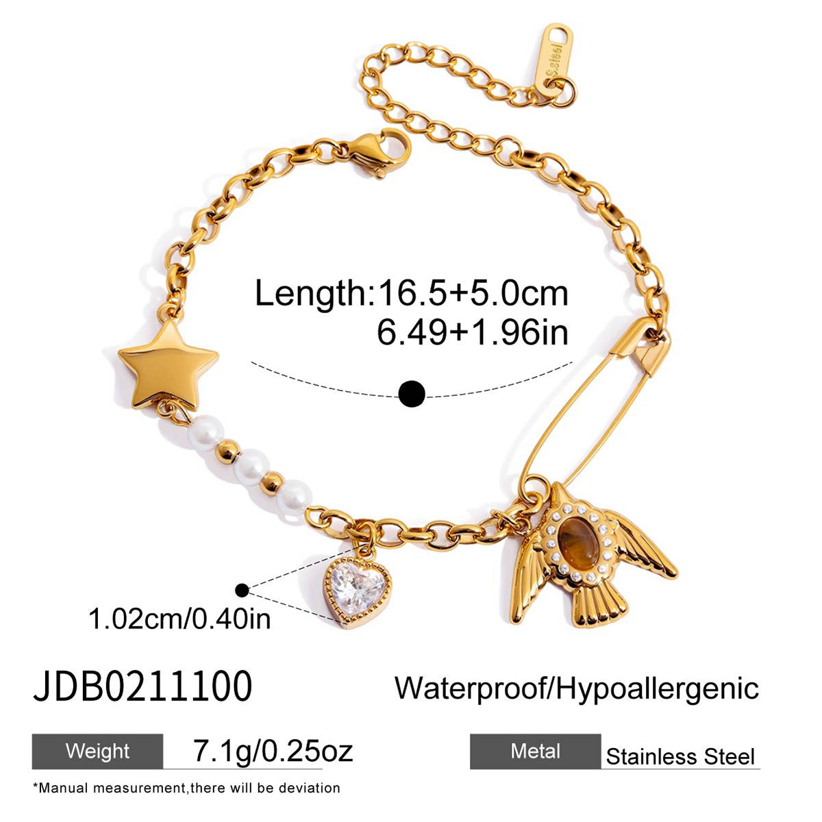 Women's Stainless Steel Pearl Tigereye Flying Bird Light Luxury Bracelet