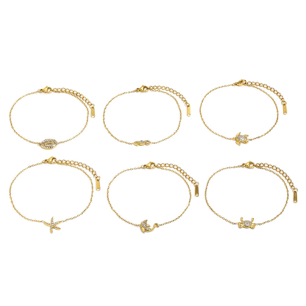 Fashion Simple Hand Stainless Steel Gold Plated Spot Drill Marine Bracelets