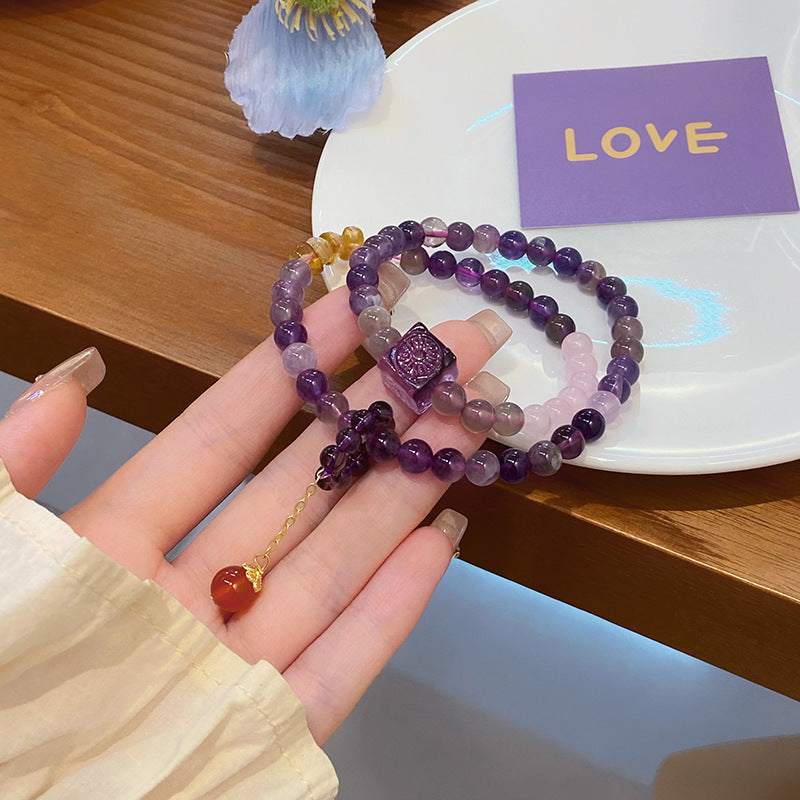 Ethnic Style Purple Crystal Simple Design Glass Bracelets