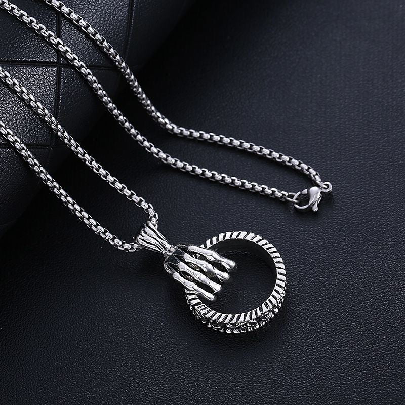 Men's Skull Hand Claw Circle Personalized Long Necklaces