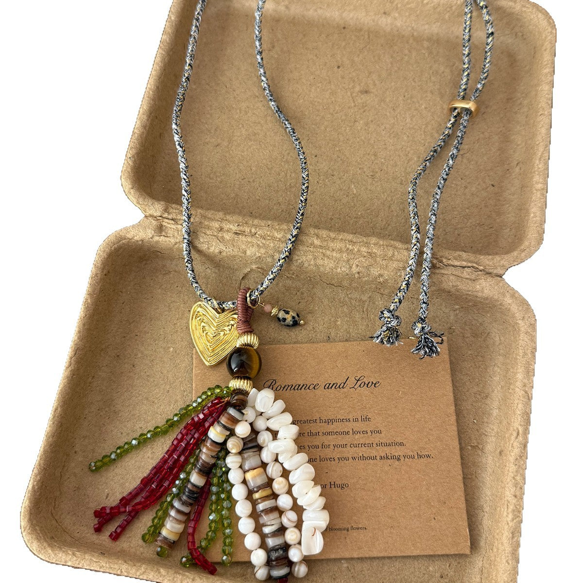 Women's Bohemian Ethnic Style Acrylic Color Beaded Tassel Fashion Braided Rope Necklace