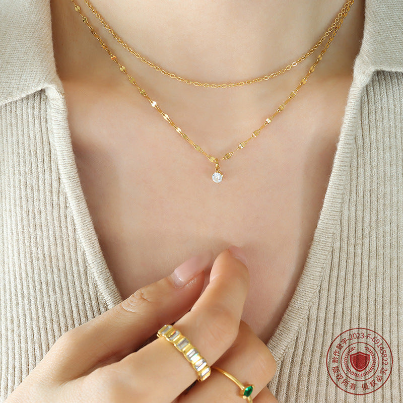 Style Simple Small Public Design Sense Double Layer Stacked Zircon Necklace