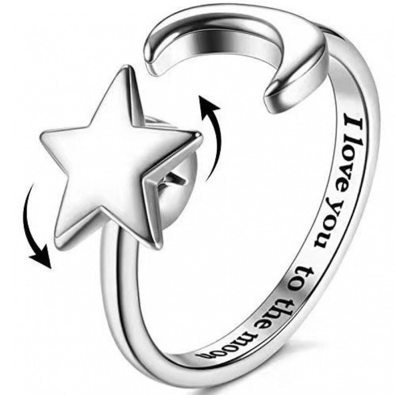 Women's Lettering Adjustable Anxiety Relief Open Decompression Zircon Ring