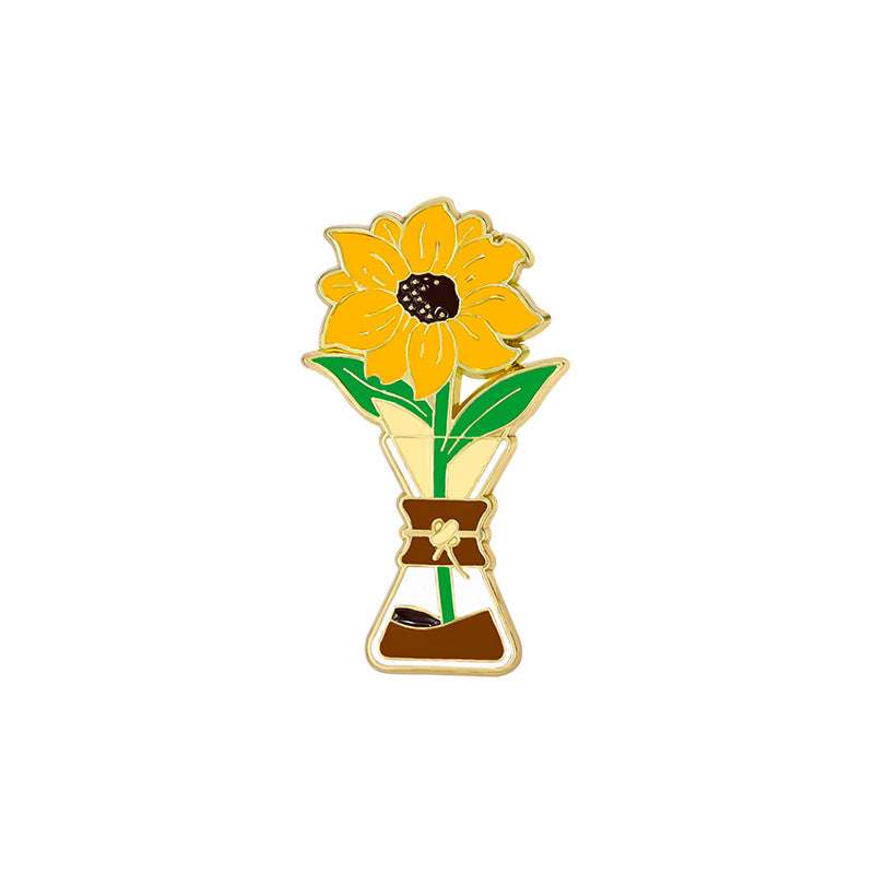 Cup Rose Tulip Sunflower Cute Schoolbag Decorative Brooches