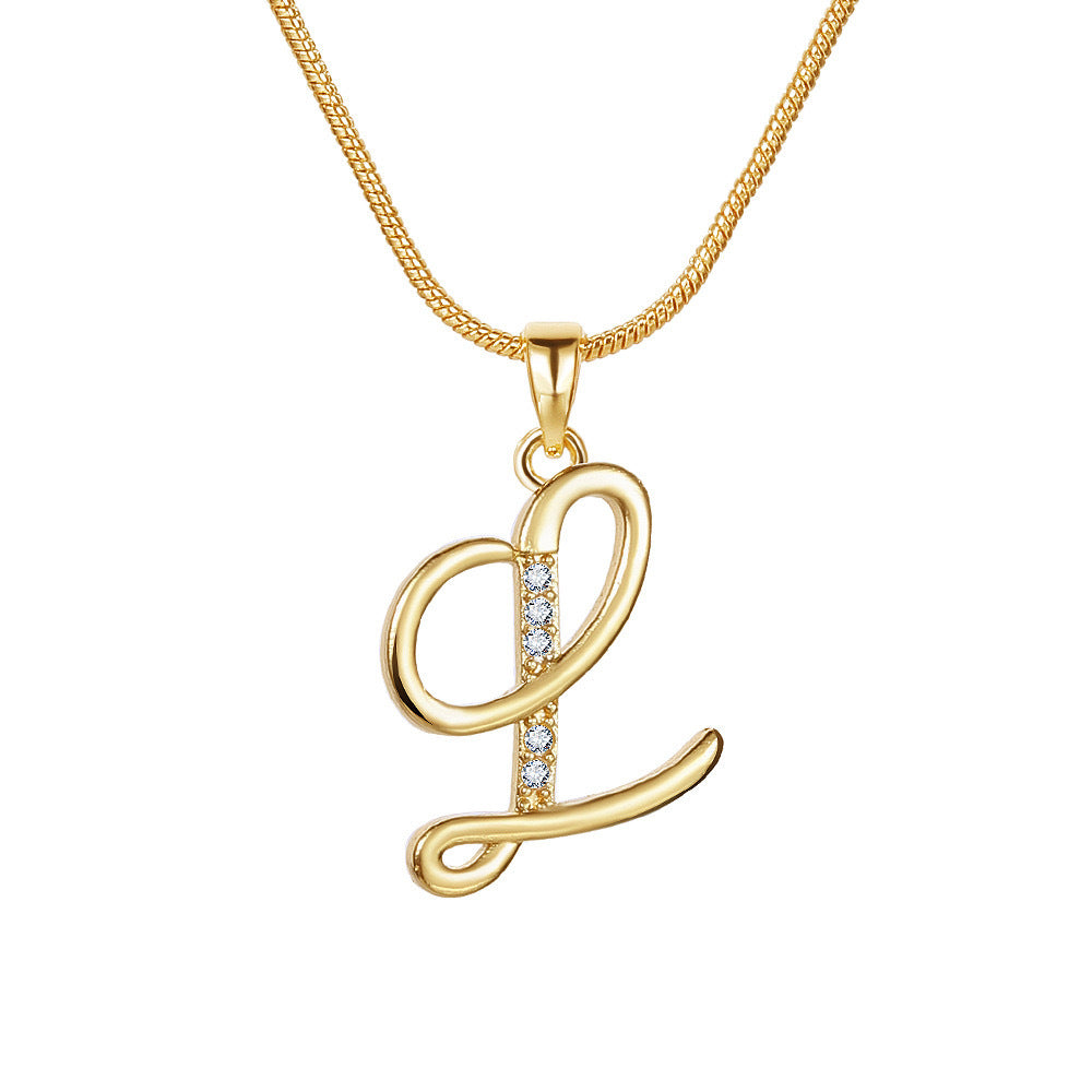 Letter Copper Inlaid Zircon Round Snake Bones Necklaces