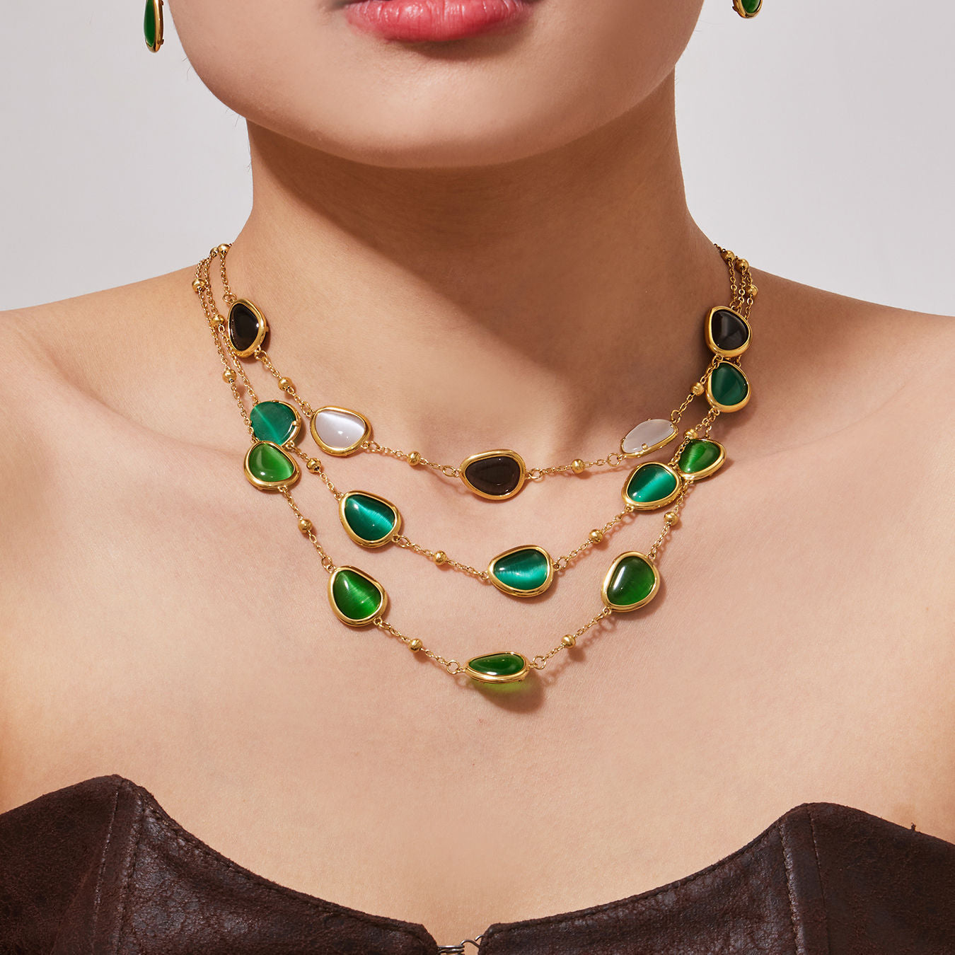 Li Affordable Luxury Style Cut Water Drop-shaped Opal Female Stainless Necklaces