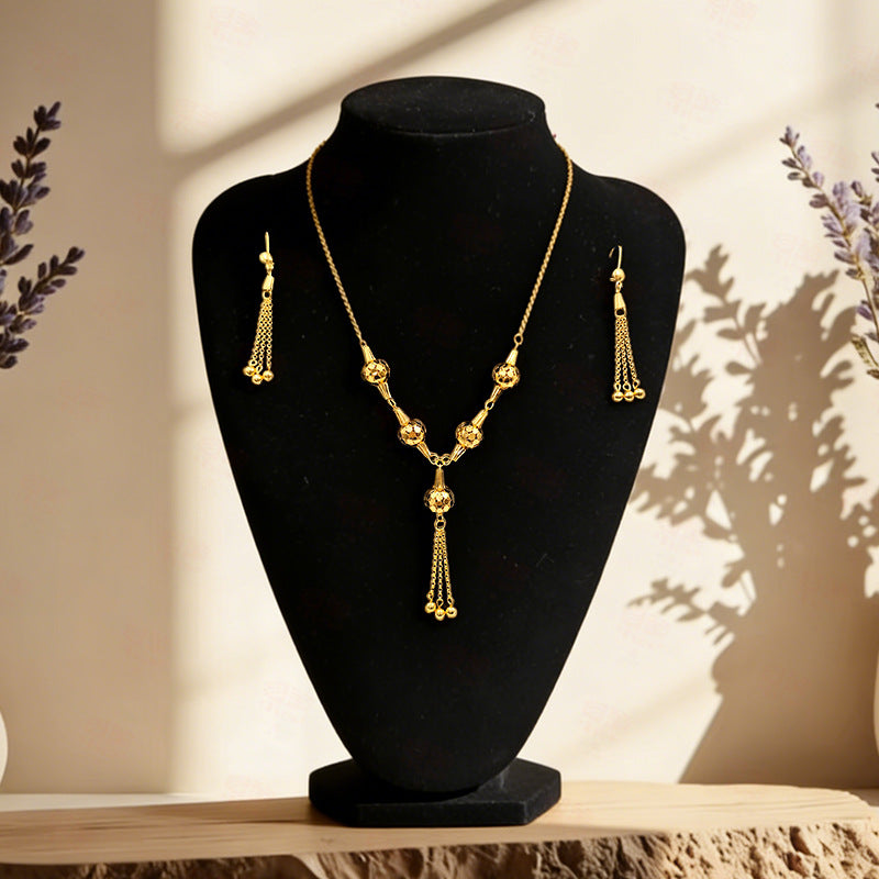 Imitation Three Female Hollow Design Light Luxury High-grade Sense Lucky Jewelry Set