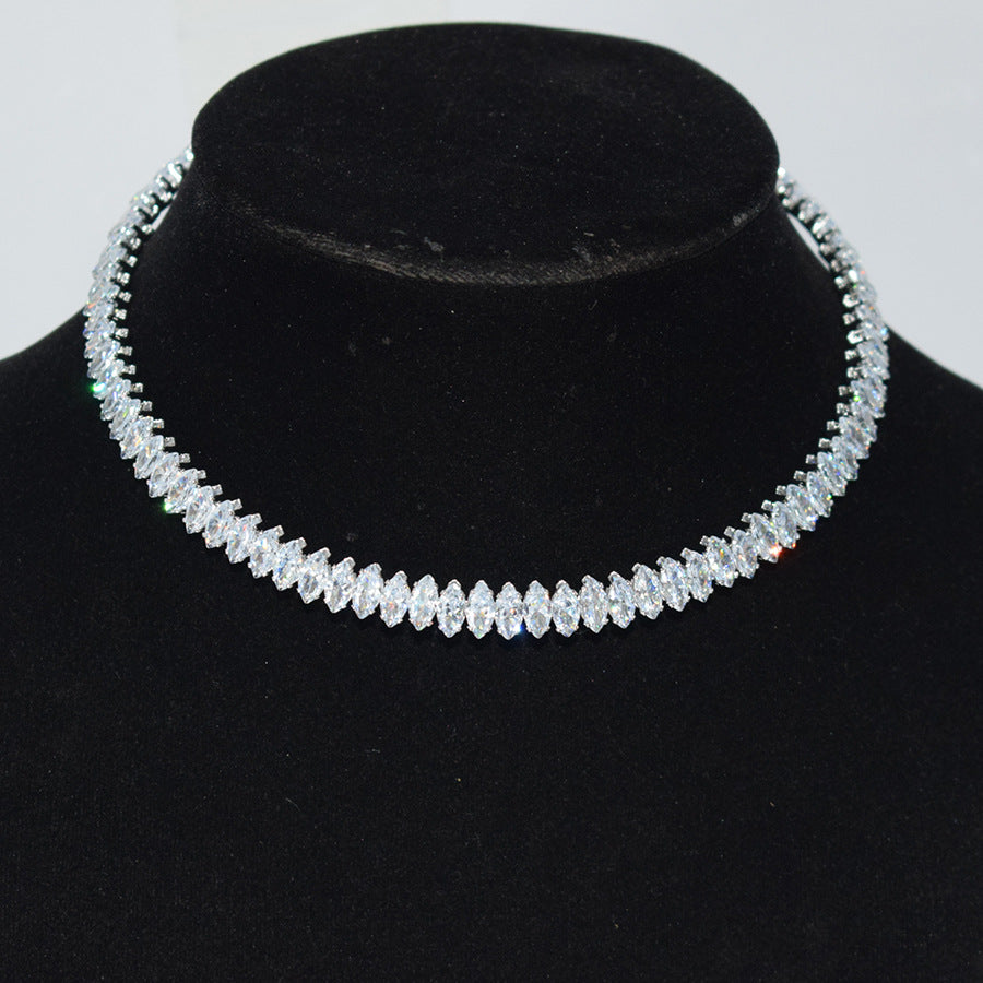 Women's Full Zircon Collar Hand Ear Three-piece Oval Jewelry Set