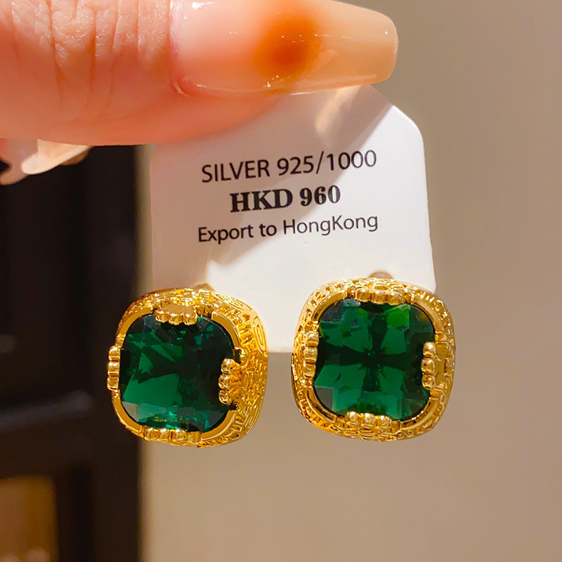 Sier Needle Zircon Geometric Flower Retro Exquisite Earrings